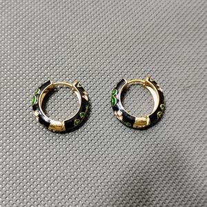 Gold Tone Oriental Enamel Hoop Earrings